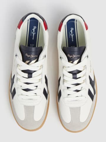 Pepe Jeans FOOTWEAR Leren sneakers "Ball Origin" wit/grijs/donkerblauw