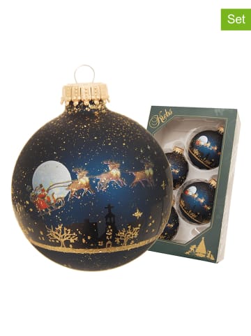 Krebs Glas Lauscha Christbaumkugeln in Dunkelblau/ Gold - 4 Stück