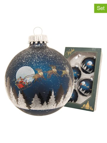 Krebs Glas Lauscha Kerstballen donkerblauw/goudkleurig - 4 stuks