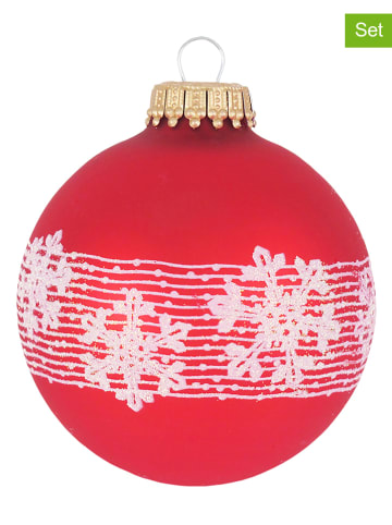 Krebs Glas Lauscha Christbaumkugeln "Schneekristall" in Rot - 4 Stück - Ø 7 cm