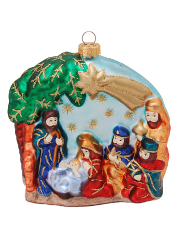 Krebs Glas Lauscha Christbaumornament "Weihnachtskrippe" in Bunt - (B)10 cm