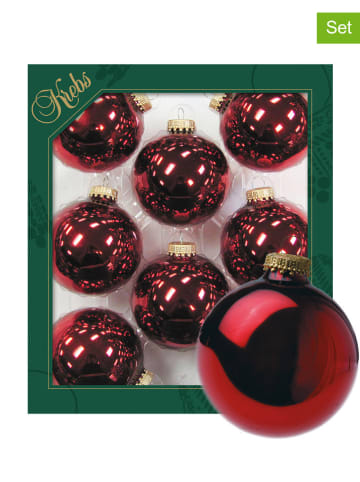 Krebs Glas Lauscha 8-delige set: kerstballen rood - Ø 7 cm