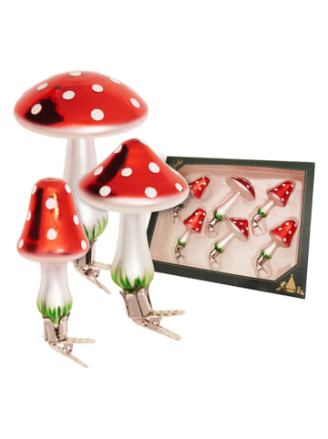 Krebs Glas Lauscha Kerstboomversiering rood/wit - 6 stuks rood