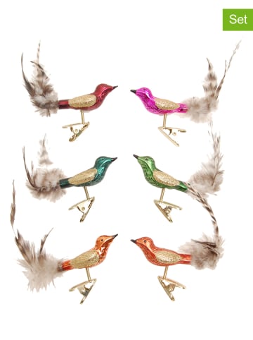 Krebs Glas Lauscha Christbaumornamente "Minivögel" in Bunt - 6 Stück