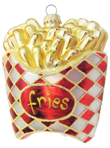 Krebs Glas Lauscha Christbaumornament "Tüte Pommes Frites" in Rot/ Gelb - (L)10 cm