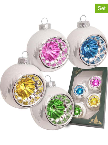 Krebs Glas Lauscha Kerstballen "Retro" wit/meerkleurig - 4 stuks
