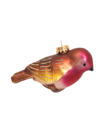 Krebs Glas Lauscha Christbaumornament "Rotkehlchen" in Hellbraun - (B)10 cm