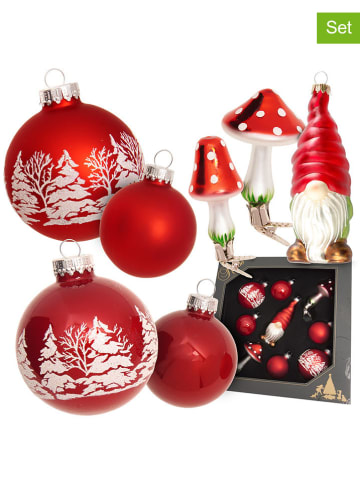 Krebs Glas Lauscha 9tlg. Set: Christbaumschmuck in Rot