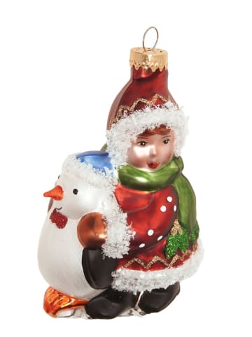 Krebs Glas Lauscha Christbaumornament "Mädchen mit Pinguin" in Bunt - (H)12 cm