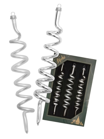 Krebs Glas Lauscha Christbaumornamente "Korkenzieher" in Silber - 3 Stück - (H)14 cm