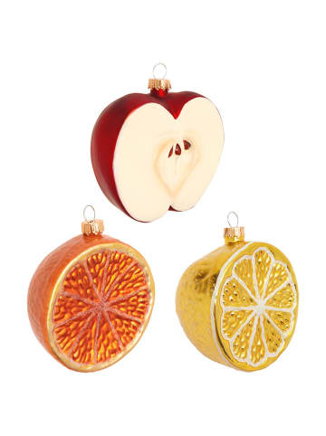 Krebs Glas Lauscha Christbaumornament3 "Obst" in Rot/ Gold/ Orange - 3 Stück