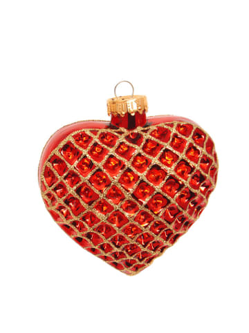 Krebs Glas Lauscha Kerstboomornament "Wafelhart" rood - (H)9 cm