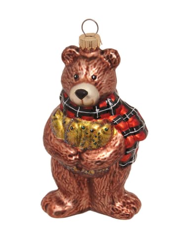 Krebs Glas Lauscha Christbaumornament "Bär mit Fisch" in Braun - (H)12 cm