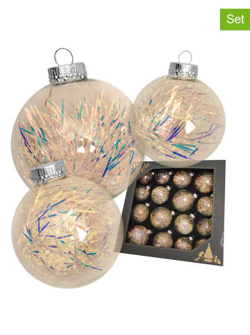 Krebs Glas Lauscha Christbaumkugeln "Lametta" in Gold - 16 Stück