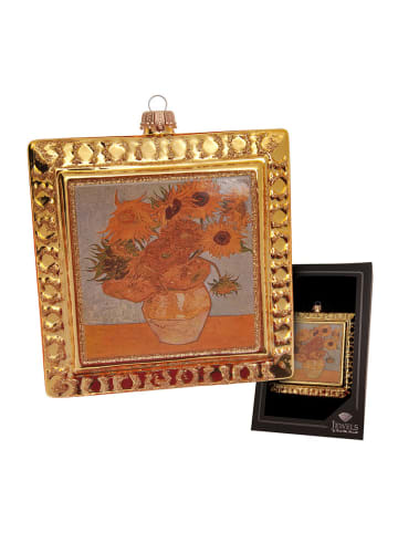 Krebs Glas Lauscha Christbaumornament "Sonnenblumen" in Gold - (B)15 x (H)15 cm