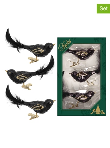 Krebs Glas Lauscha Christbaumornamente "Glasvogel" in Schwarz - 3 Stück