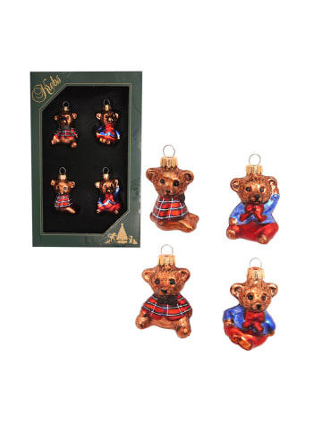 Krebs Glas Lauscha Christbaumornamente "Teddys" in Braun - 4 Stück - (H)5 cm