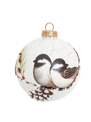 Krebs Glas Lauscha Kerstbal "Vogelpaar" wit - Ø 10 cm