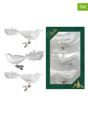 Krebs Glas Lauscha Christbaumornamente  "Glasvögel" in Weiß - 3 Stück