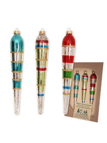 Krebs Glas Lauscha Kerstboomornamenten "Ijspegel" meerkleurig - 3 stuks - (H)17 cm