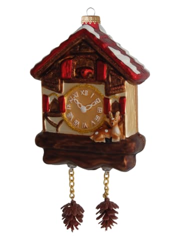 Krebs Glas Lauscha Christbaumornament "Kuckucksuhr" in Braun/ Rot - (L)9 cm