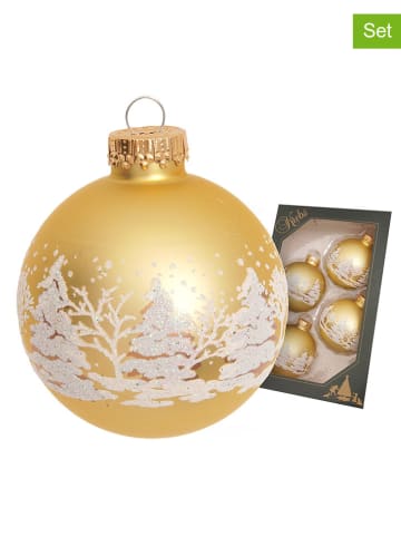 Krebs Glas Lauscha Christbaumkugeln "Winterwald" in Gold - 4 Stück - Ø 7 cm