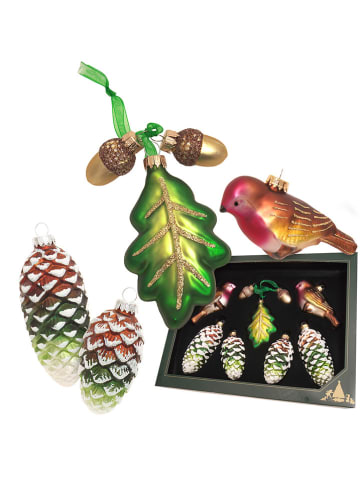 Krebs Glas Lauscha Christbaumornamente "Wald" in Bunt - 7 Stück