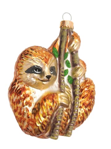 Krebs Glas Lauscha Christbaumornament "Faultier" in Braun - (H)10 cm