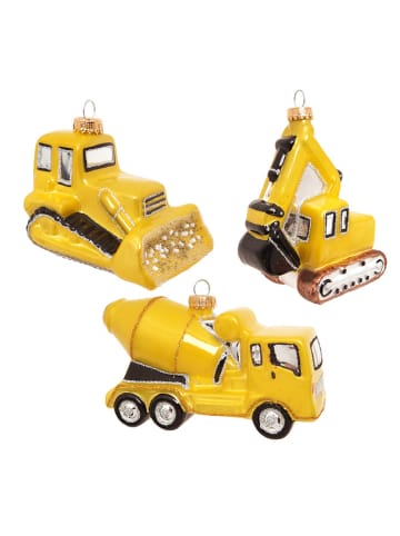 Krebs Glas Lauscha Christbaumornamente "Baustellenfahrzeuge" in Gold - 3 Stück