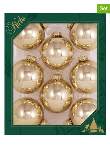 Krebs Glas Lauscha Kerstballen goudkleurig - 8 stuks - Ø 7 cm
