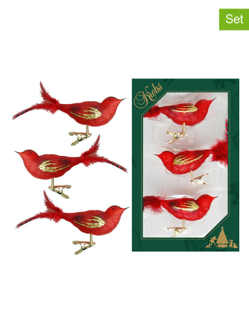 Krebs Glas Lauscha Christbaumornamente "Glasvögel" in Rot/ Gold - 3 Stück