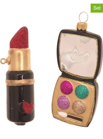 Krebs Glas Lauscha Ozdoby choinkowe (2 szt.) "Make-Up" ze wzorem