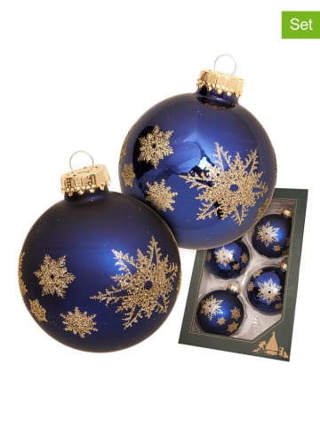 Krebs Glas Lauscha Christbaumkugeln "Schneeflocke" in Dunkelblau - 4 Stück - Ø 7 cm