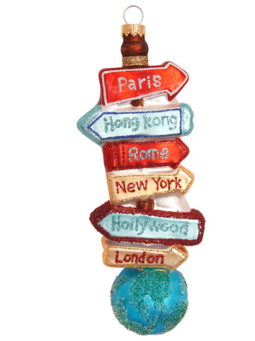 Krebs Glas Lauscha Christbaumornament "Wegweiser" in Bunt - (H)16 cm