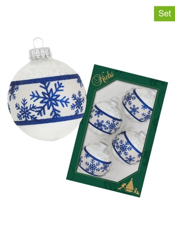 Krebs Glas Lauscha Christbaumkugeln in Weiß/ Blau - 4 Stück