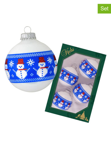 Krebs Glas Lauscha Christbaumkugeln in Weiß/ Blau - 4 Stück