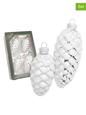 Krebs Glas Lauscha Christbaumornamente "Tannenzapfen" in Weiß - 4 Stück
