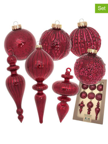 Krebs Glas Lauscha 9tlg. Set: Christbaumschmuck in Rot