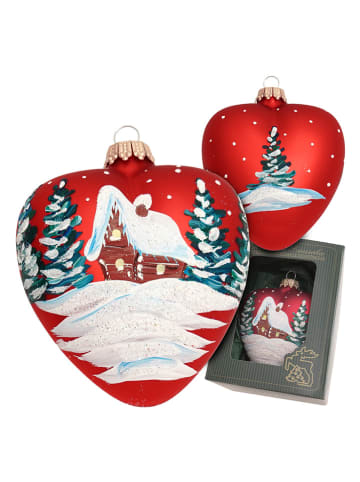 Krebs Glas Lauscha Christbaumornament ''Herz'' in Rot - (L)9 cm