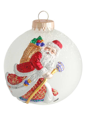 Krebs Glas Lauscha Christbaumkugel "3D-Santadekoration" in Weiß/ Rot - Ø 10 cm