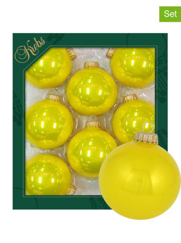 Krebs Glas Lauscha 8er-Set: Christbaumkugeln in Gelb - Ø 7 cm