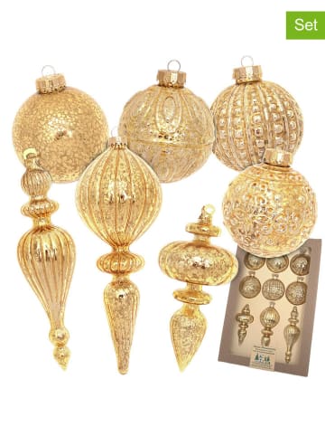 Krebs Glas Lauscha 9tlg. Set: Christbaumschmuck in Gold