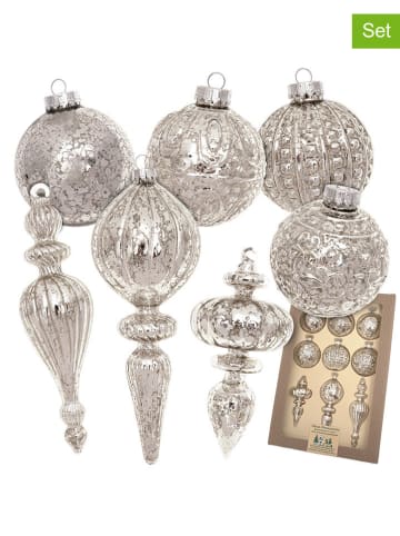 Krebs Glas Lauscha 9tlg. Set: Christbaumschmuck in Silber