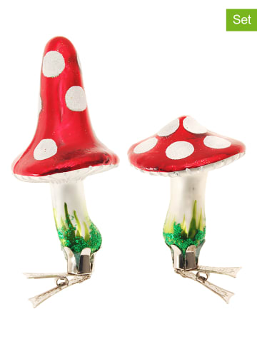 Krebs Glas Lauscha Christbaumornamente "Fliegenpilz" in Rot/ Weiß - 2 Stück