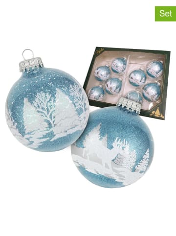 Krebs Glas Lauscha Christbaumkugeln "Winterwald" in Hellblau - 8 Stück - Ø 7 cm