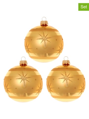 Krebs Glas Lauscha Christbaumkugeln in Gold - 3 Stück - Ø 8