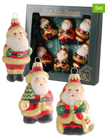 Krebs Glas Lauscha Christbaumornamente "Weihnachtsmänner" in Rot/ Gold - 6 Stück