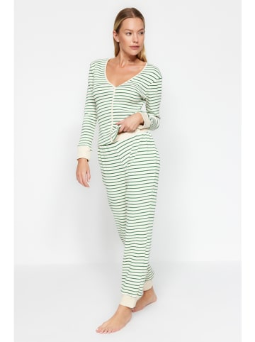 trendyol Pyjama in Creme/ Grün