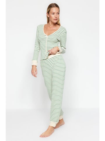 trendyol Pyjama in Grün/ Creme