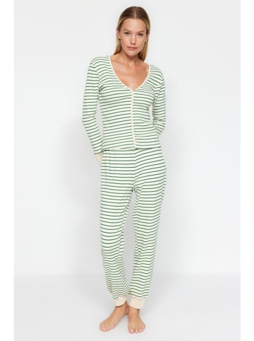 trendyol Pyjama in Grün/ Creme